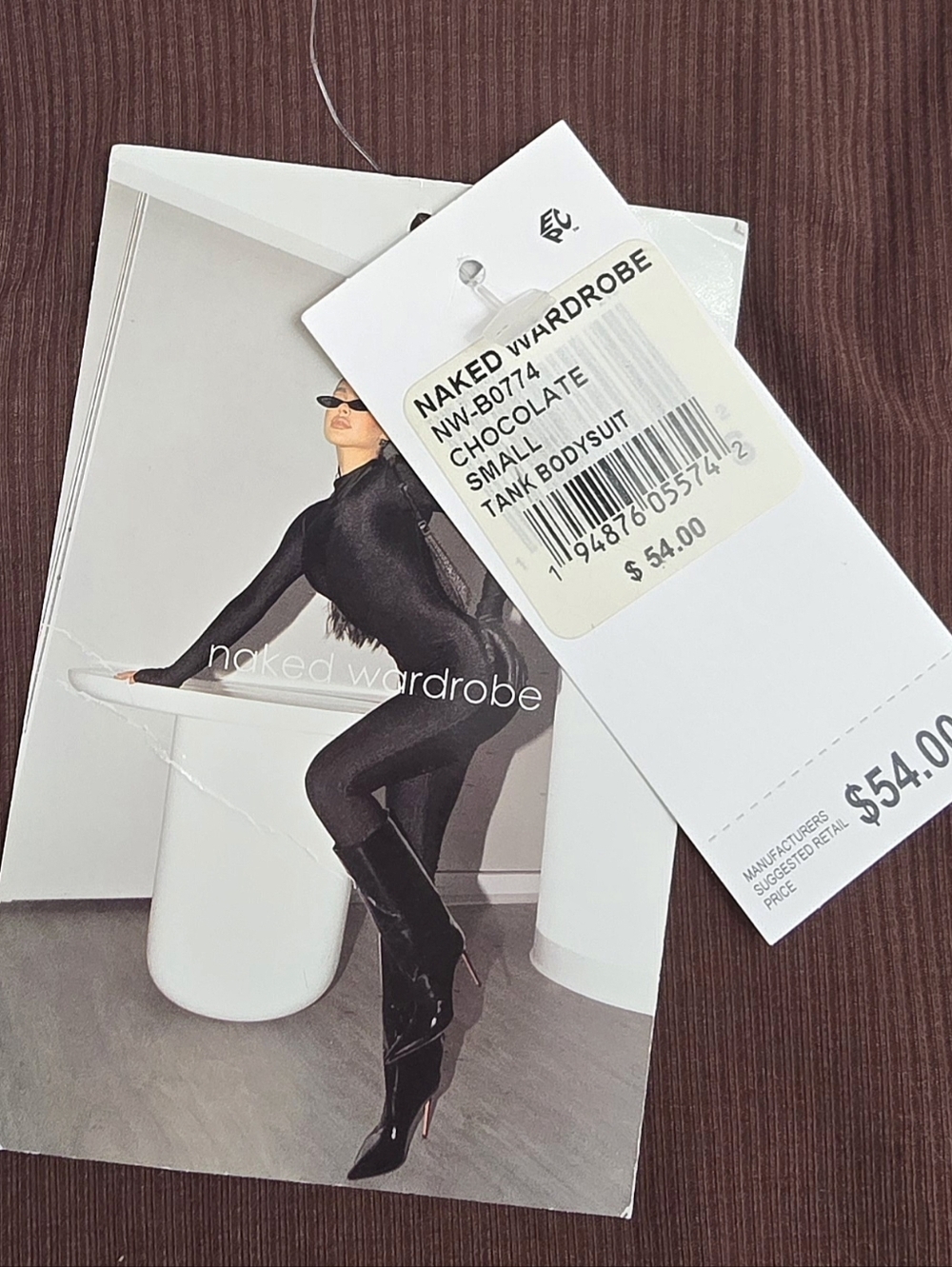 Naked Wardrobe Sculpted Streetwear Thong Bodysuit Brown Size S NWT Sleeveless - Picture 7 of 15
